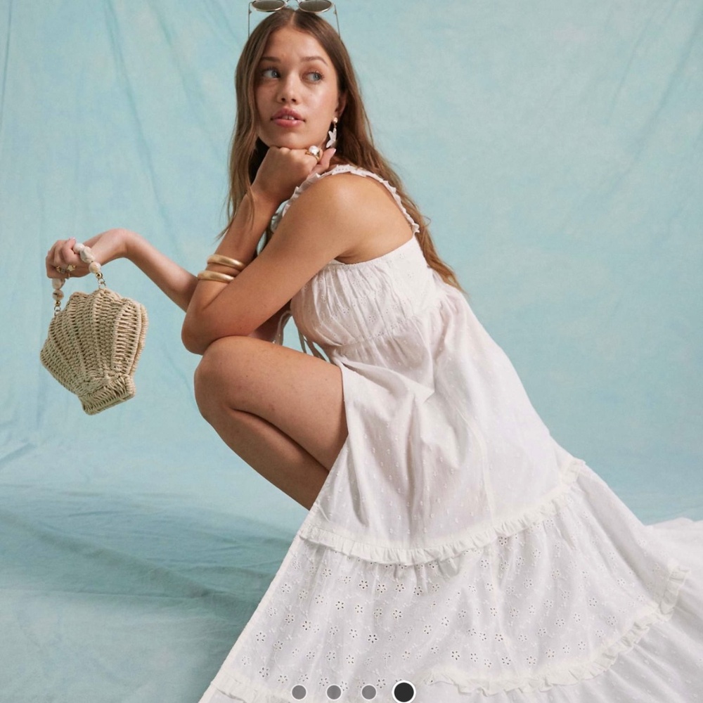 Miss Selfridge festival cotton broderie tie front tunic top